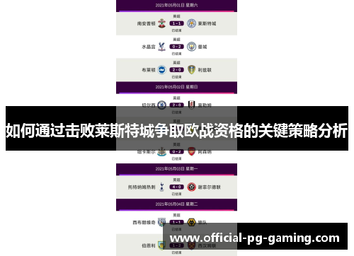 如何通过击败莱斯特城争取欧战资格的关键策略分析